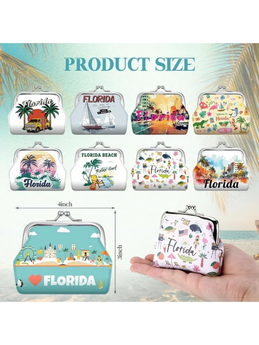 9 Pcs Vintage Florida Souvenir Coin Purses | Kiss Lock Clasp, Travel Gifts for